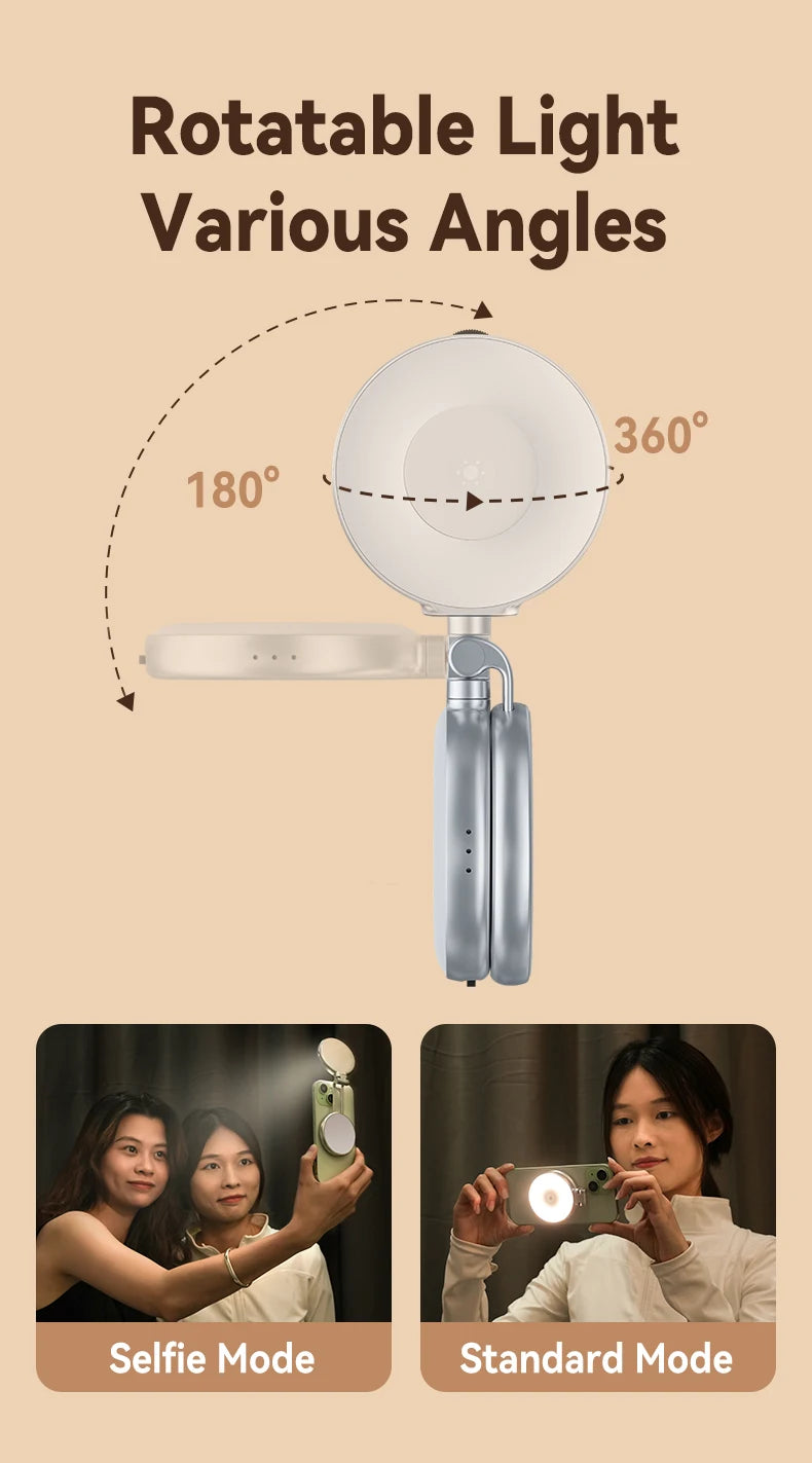 TELESIN Magnetic Mini Selfie Fill Light – 3 Brightness Modes, Adjustable Lighting for iPhone, Xiaomi, Huawei, Samsung Smartphones
