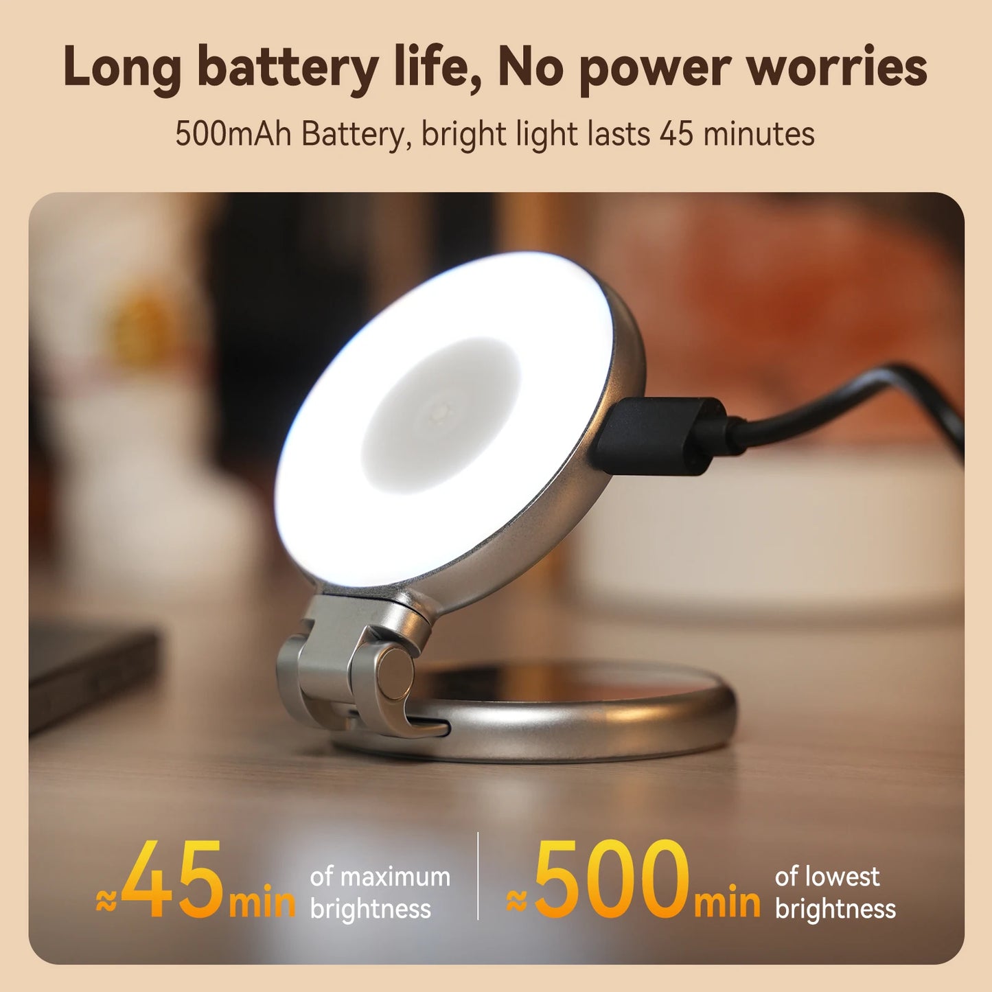 TELESIN Magnetic Mini Selfie Fill Light – 3 Brightness Modes, Adjustable Lighting for iPhone, Xiaomi, Huawei, Samsung Smartphones