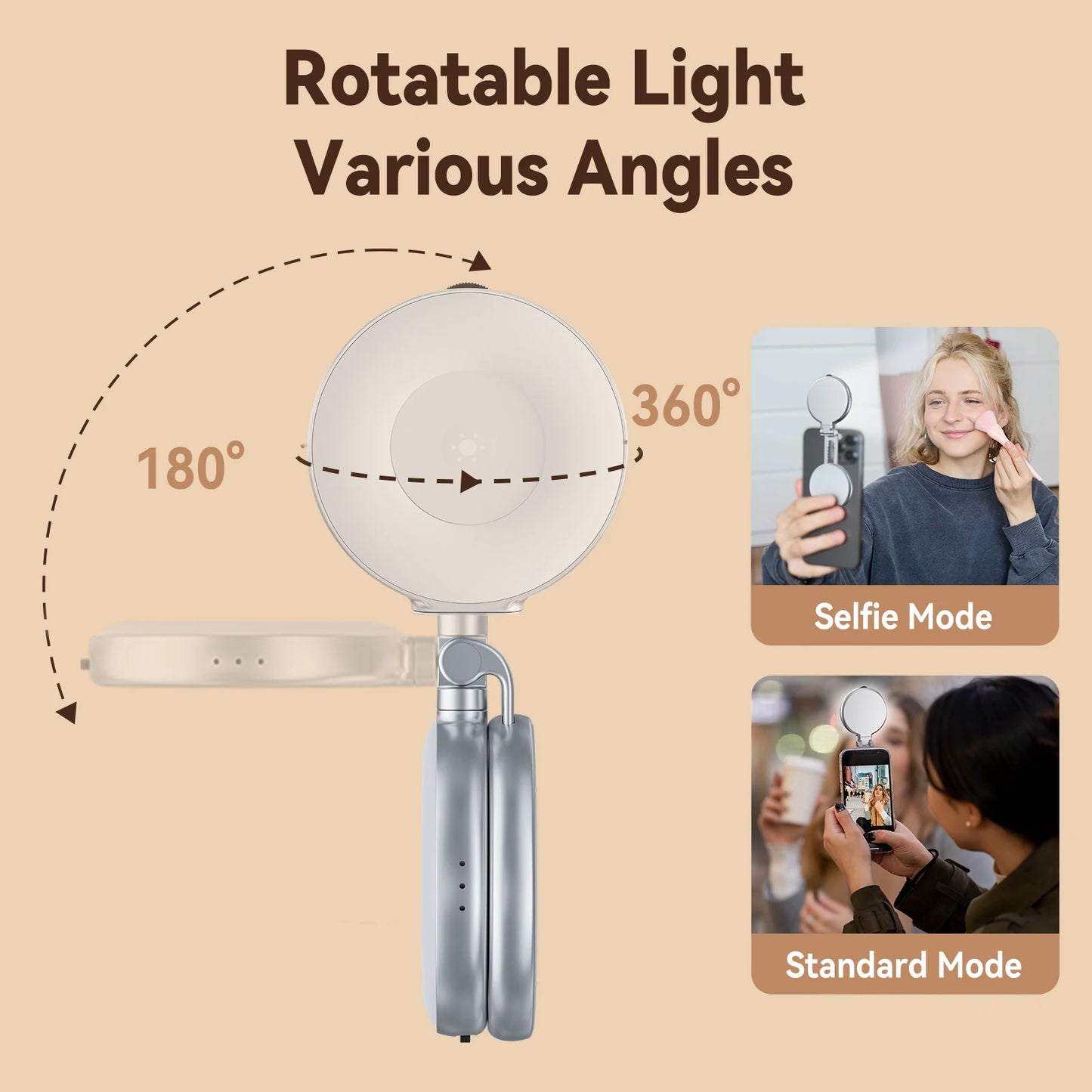 TELESIN Magnetic Mini Selfie Fill Light – 3 Brightness Modes, Adjustable Lighting for iPhone, Xiaomi, Huawei, Samsung Smartphones