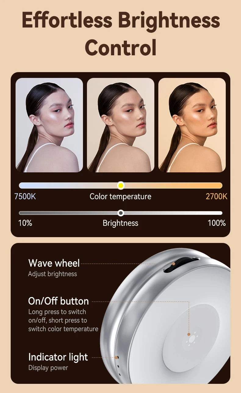 TELESIN Magnetic Mini Selfie Fill Light – 3 Brightness Modes, Adjustable Lighting for iPhone, Xiaomi, Huawei, Samsung Smartphones