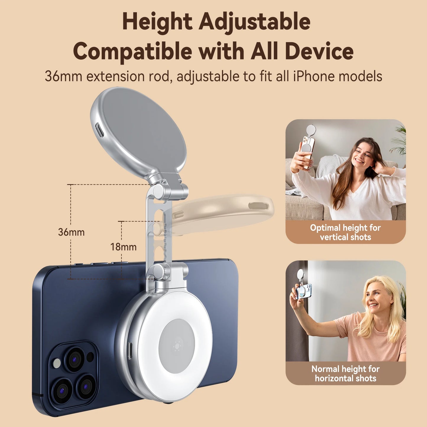 TELESIN Magnetic Mini Selfie Fill Light – 3 Brightness Modes, Adjustable Lighting for iPhone, Xiaomi, Huawei, Samsung Smartphones