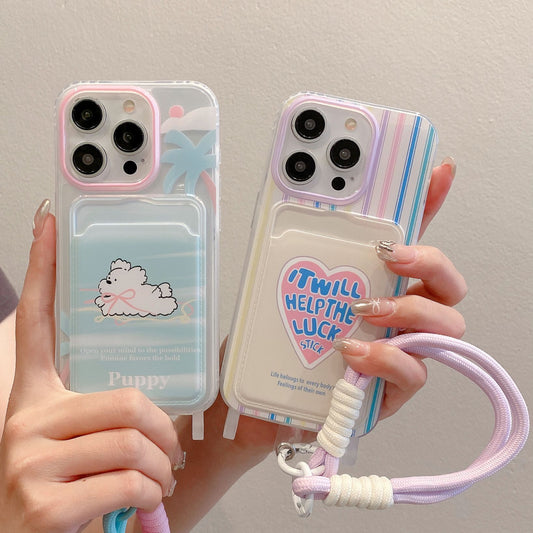 Protective Cartoon Phone Case with Lanyard & Card Holder