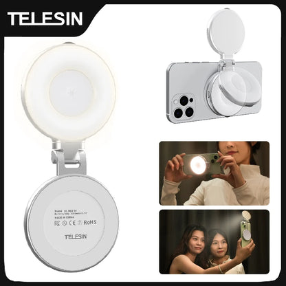 TELESIN Magnetic Mini Selfie Fill Light – 3 Brightness Modes, Adjustable Lighting for iPhone, Xiaomi, Huawei, Samsung Smartphones