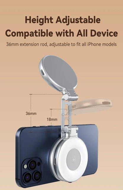 TELESIN Magnetic Mini Selfie Fill Light – 3 Brightness Modes, Adjustable Lighting for iPhone, Xiaomi, Huawei, Samsung Smartphones
