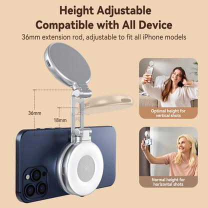 TELESIN Magnetic Mini Selfie Fill Light – 3 Brightness Modes, Adjustable Lighting for iPhone, Xiaomi, Huawei, Samsung Smartphones