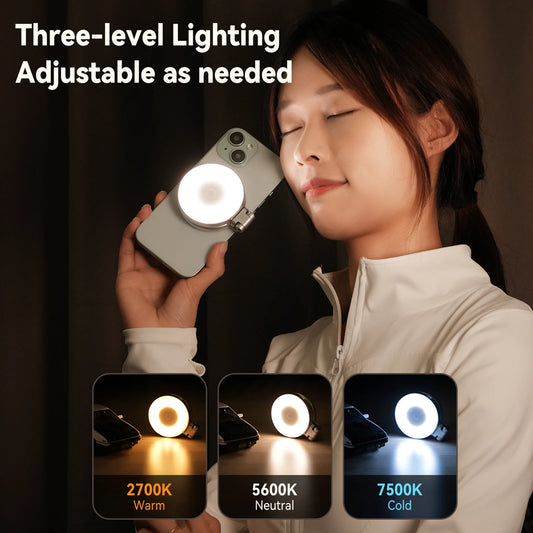 TELESIN Magnetic Mini Selfie Fill Light – 3 Brightness Modes, Adjustable Lighting for iPhone, Xiaomi, Huawei, Samsung Smartphones