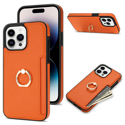 Premium Litchi Pattern Case – Card Wallet, Secure Ring Stand & Anti-Fall Protection